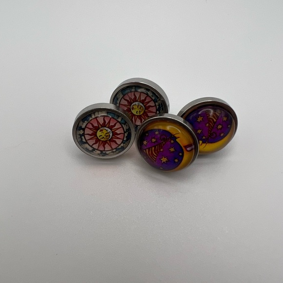 Classic Celestial Stud Earring Set - Moon and Sun Stud Earring Set - Boho Studs - Picture 5 of 12